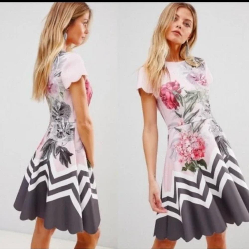 Ted Baker London Haiilie Palace Gardens Floral Scalloped Skater Scuba Mini Dress